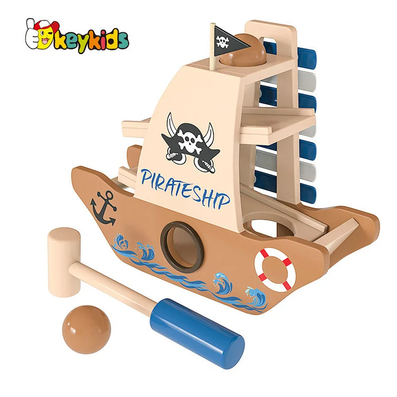 New Design educational toy wooden pirate ship playsets for toddlers W12D532